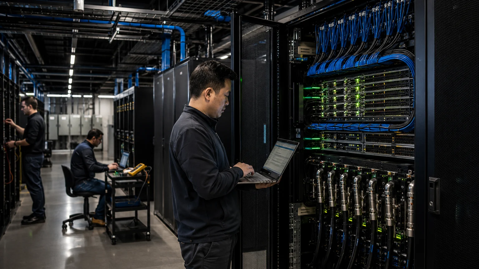 Technical specialists working inside an AI infrastructure environment