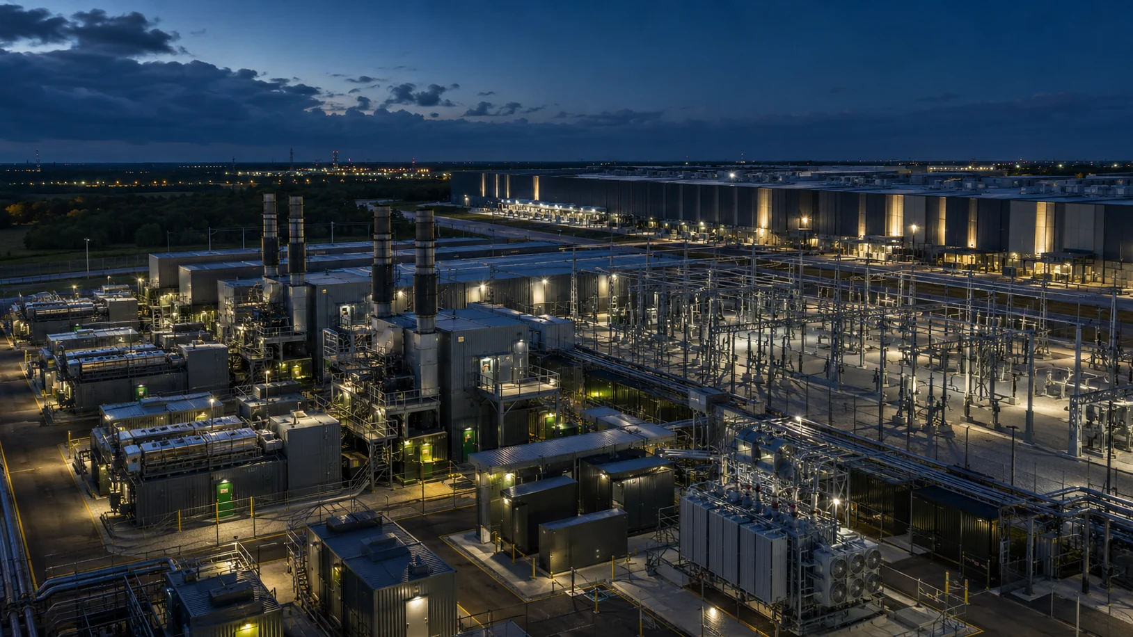 Power generation and high-voltage infrastructure serving an AI campus